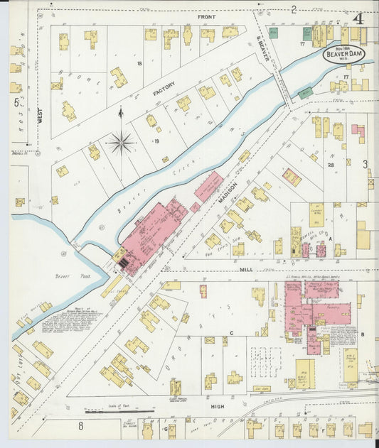 Sanborn Fire Insurance Map from Beaver Dam, Dodge County, Wisconsin (1904), Sheet #0004 - Historic Sanborn Fire Insurance Map Print, vintage old map wall art, antique decor, genealogy gift, Wisconsin Wisconsin map