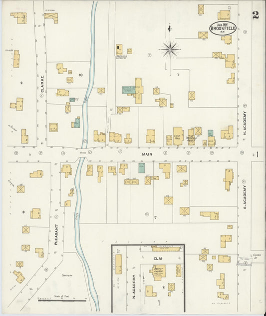 Sanborn Fire Insurance Map from Brookfield, Madison County, New York (1905), Sheet #0002 - Historic Sanborn Fire Insurance Map Print, vintage old map wall art, antique decor, genealogy gift, New York New York map