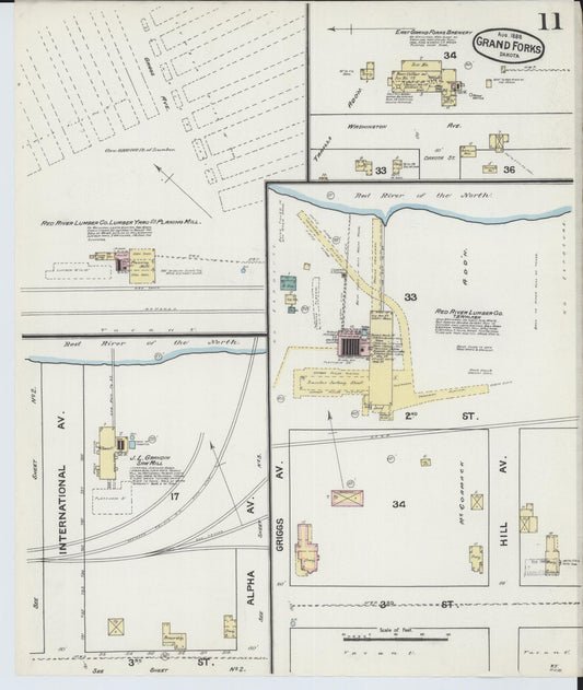 Sanborn Fire Insurance Map from Grand Forks, Grand Forks County, North Dakota (1888), Sheet #0011 - Historic Sanborn Fire Insurance Map Print, vintage old map wall art, antique decor, genealogy gift, North Dakota North Dakota map