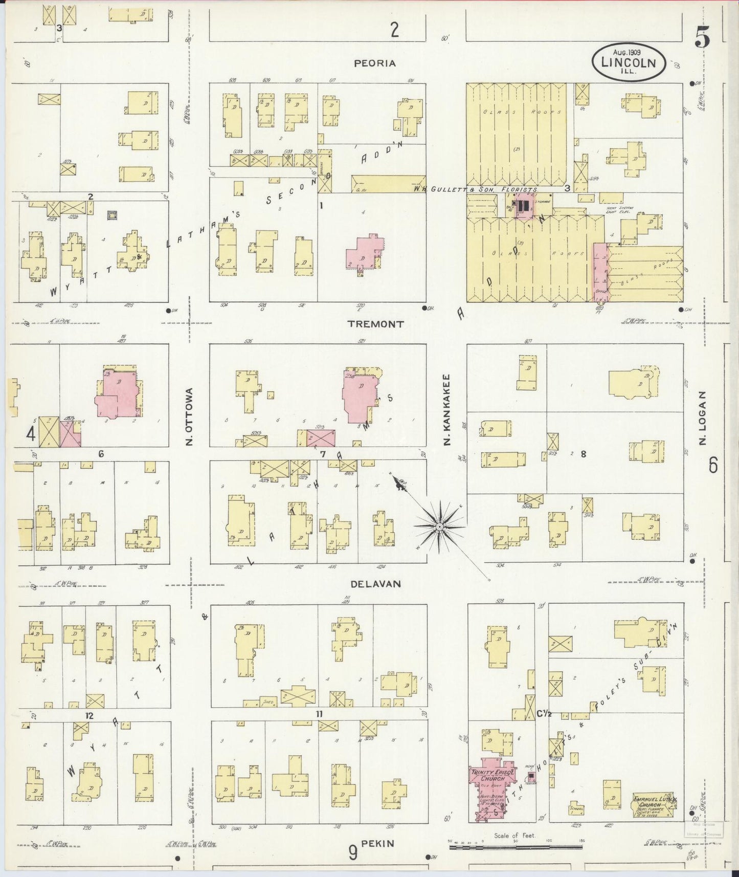Sanborn Fire Insurance Map from Lincoln, Logan County, Illinois (1909), Sheet #0005 - Complete Map Set gallery image, historic Sanborn map, vintage wall art, Illinois Illinois