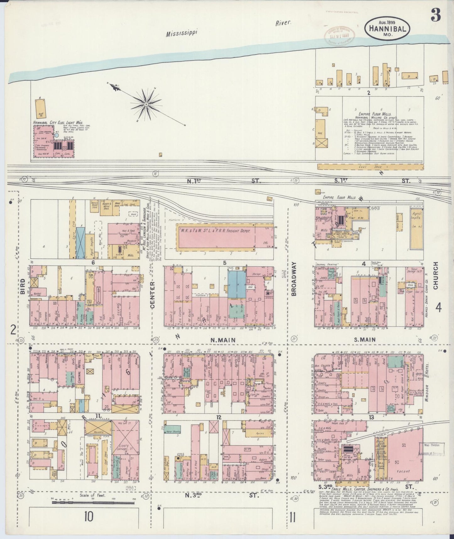 Sanborn Fire Insurance Map from Hannibal, Marion County, Missouri (1899), Sheet #0003 - Complete Map Set gallery image, historic Sanborn map, vintage wall art, Missouri Missouri