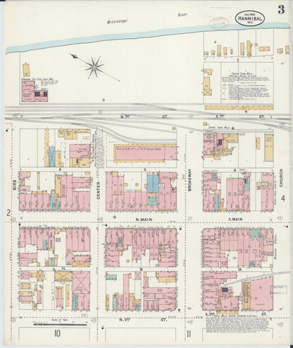 Sanborn Fire Insurance Map from Hannibal, Marion County, Missouri (1899), Sheet #0003 - Complete Map Set gallery image, historic Sanborn map, vintage wall art, Missouri Missouri