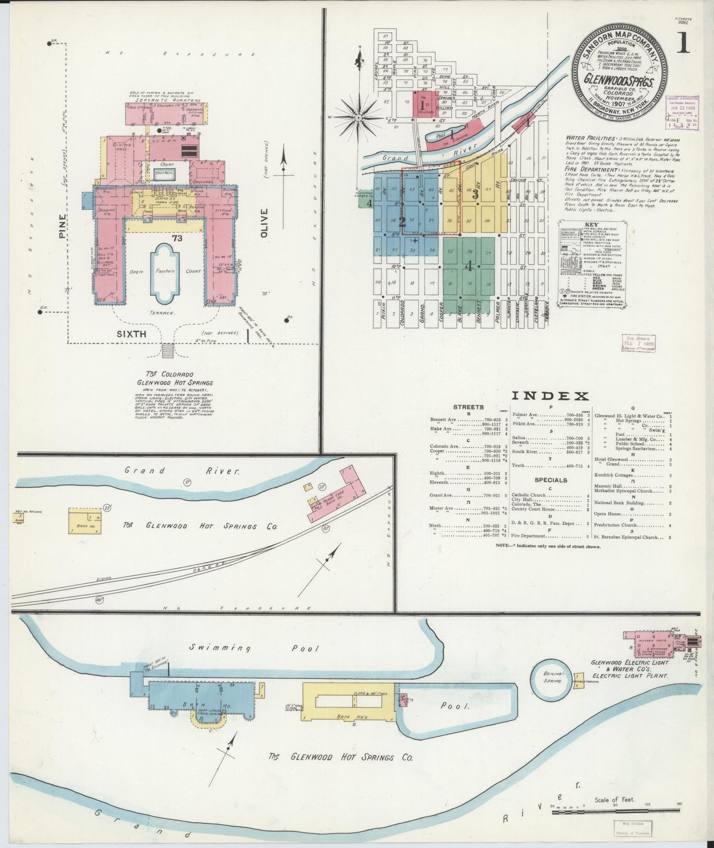 Sanborn Fire Insurance Map from Glenwood Springs, Garfield County, Colorado (1907), Sheet #0001 - Complete Map Set gallery image, historic Sanborn map, vintage wall art, Colorado Colorado
