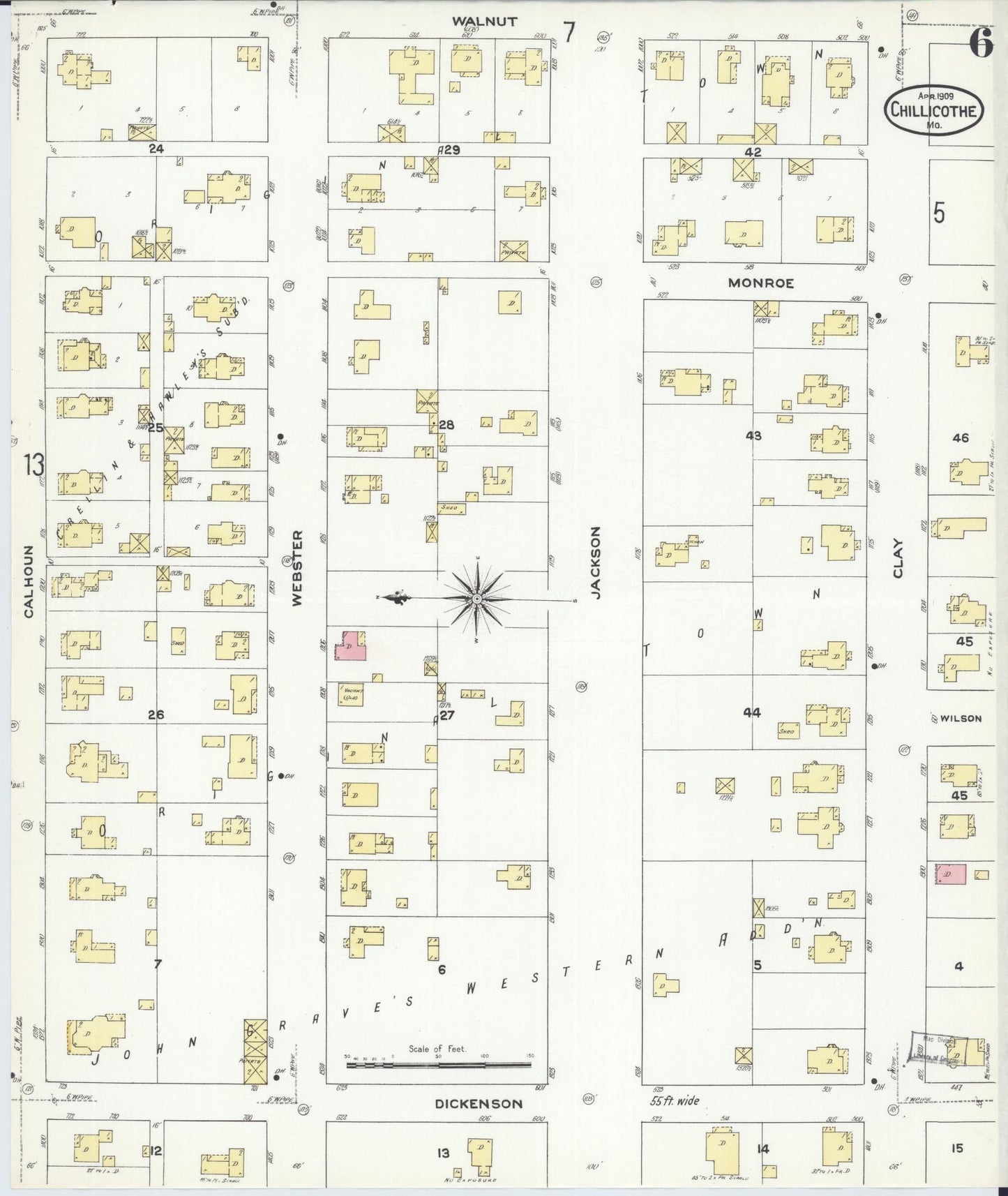 Sanborn Fire Insurance Map from Chillicothe, Livingston County, Missouri (1909), Sheet #0006 - Complete Map Set gallery image, historic Sanborn map, vintage wall art, Missouri Missouri