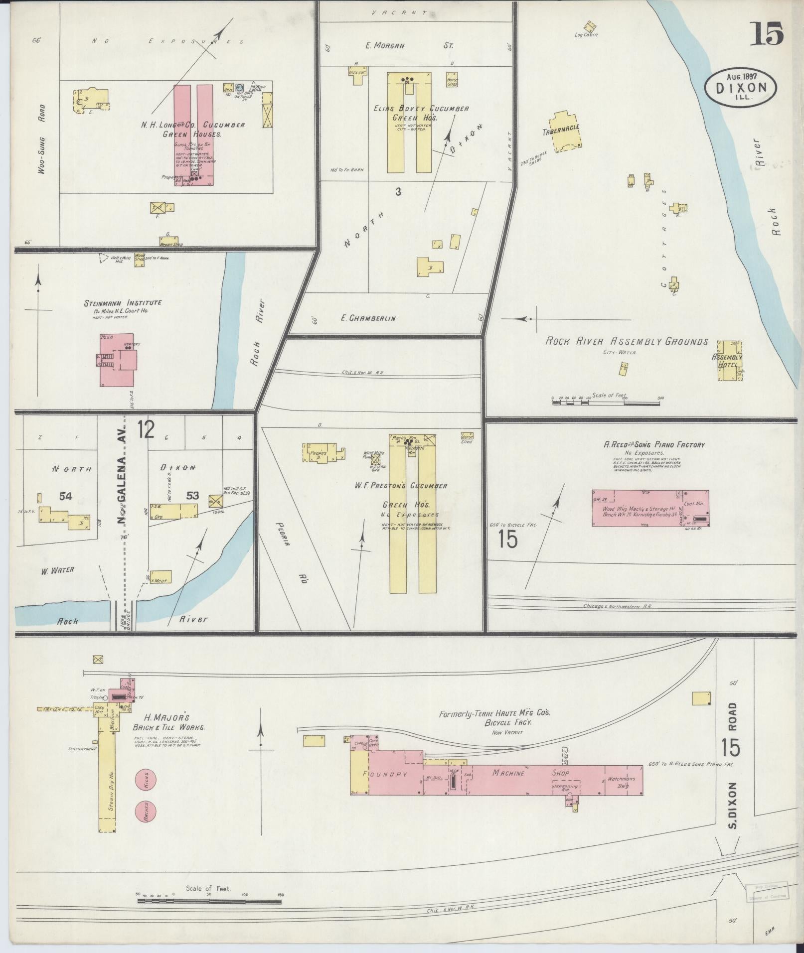 Sanborn Fire Insurance Map from Dixon, Lee County, Illinois (1897), Sheet #0015 - Complete Map Set gallery image, historic Sanborn map, vintage wall art, Illinois Illinois