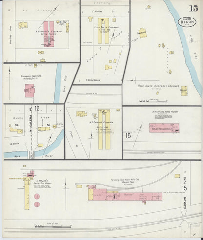 Sanborn Fire Insurance Map from Dixon, Lee County, Illinois (1897), Sheet #0015 - Complete Map Set gallery image, historic Sanborn map, vintage wall art, Illinois Illinois