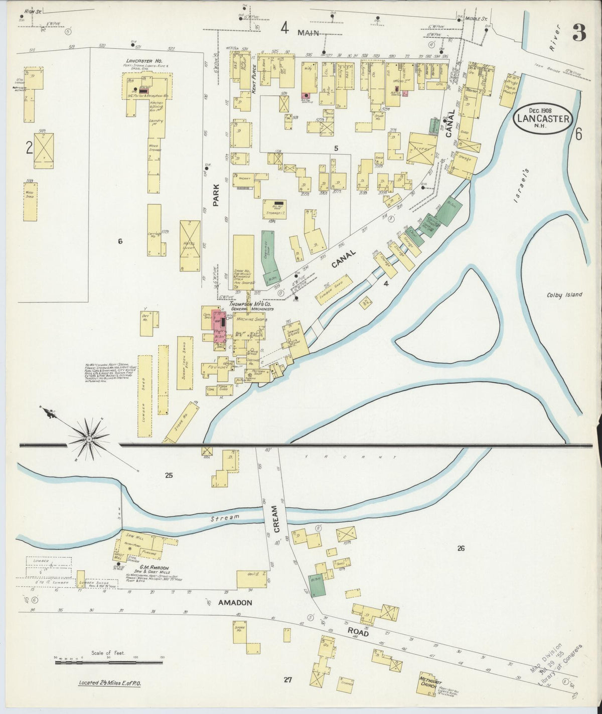 Sanborn Fire Insurance Map from Lancaster, Coos County, New Hampshire (1908), Sheet #0003 - Complete Map Set gallery image, historic Sanborn map, vintage wall art, New Hampshire New Hampshire