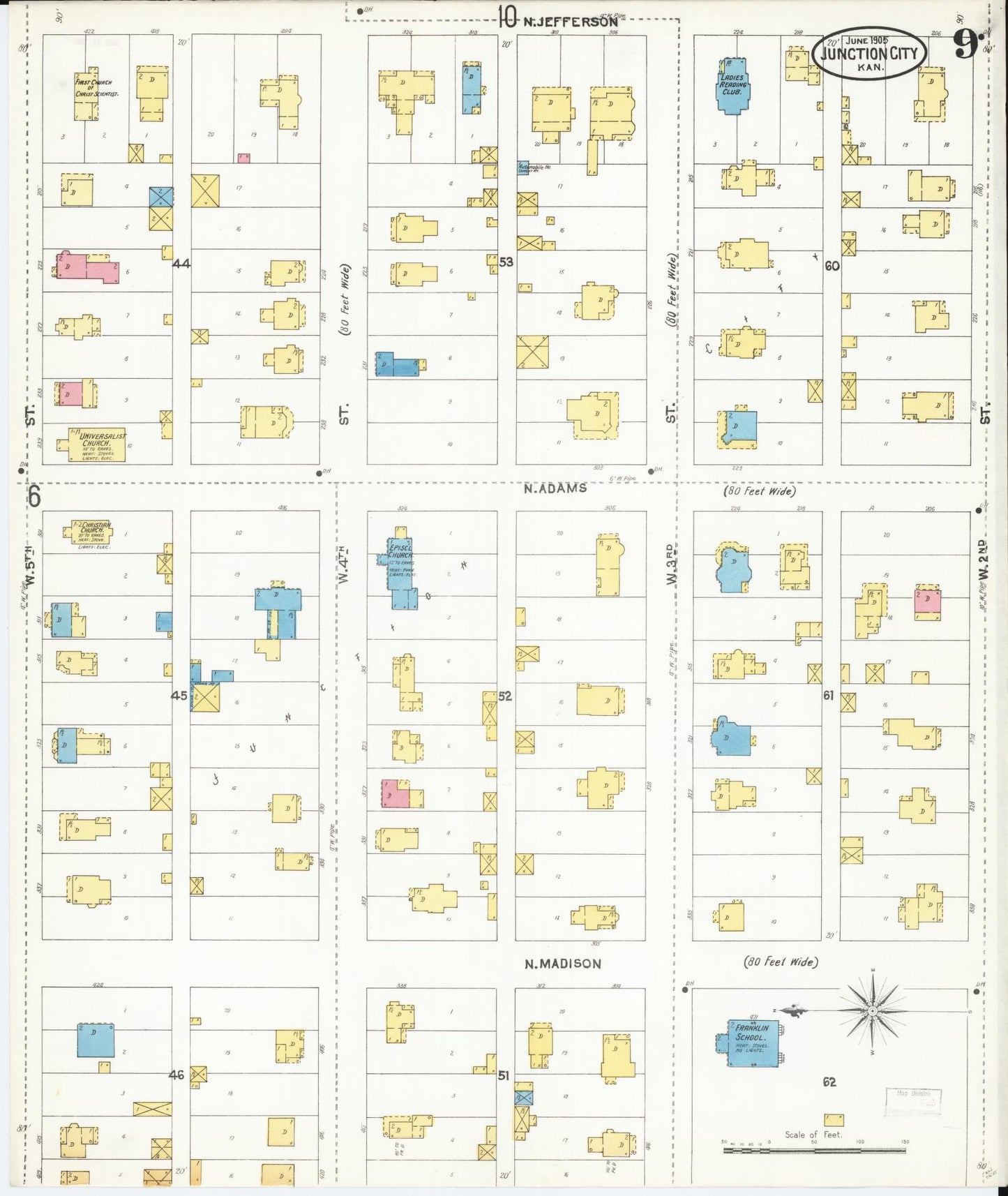 Sanborn Fire Insurance Map from Junction City, Geary County, Kansas (1905), Sheet #0009 - Complete Map Set gallery image, historic Sanborn map, vintage wall art, Kansas Kansas