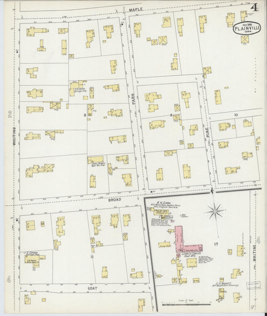 Sanborn Fire Insurance Map from Plainville, Hartford County, Connecticut (1895), Sheet #0004 - Historic Sanborn Fire Insurance Map Print, vintage old map wall art, antique decor, genealogy gift, Connecticut Connecticut map