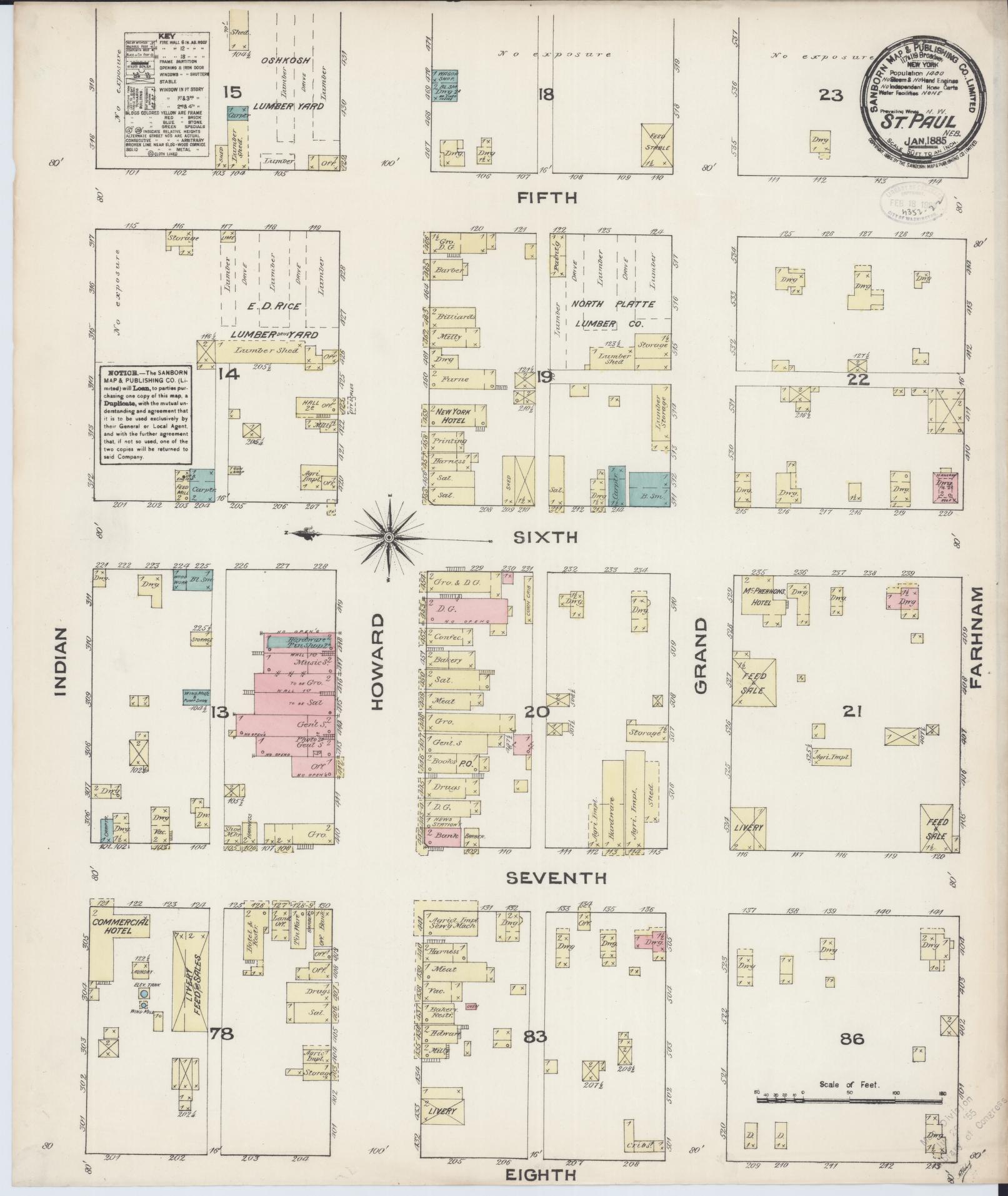Sanborn Fire Insurance Map from Saint Paul, Howard County, Nebraska (1885), Sheet #0001 - Historic Sanborn Fire Insurance Map Print, vintage old map wall art, antique decor, genealogy gift, Nebraska Nebraska map