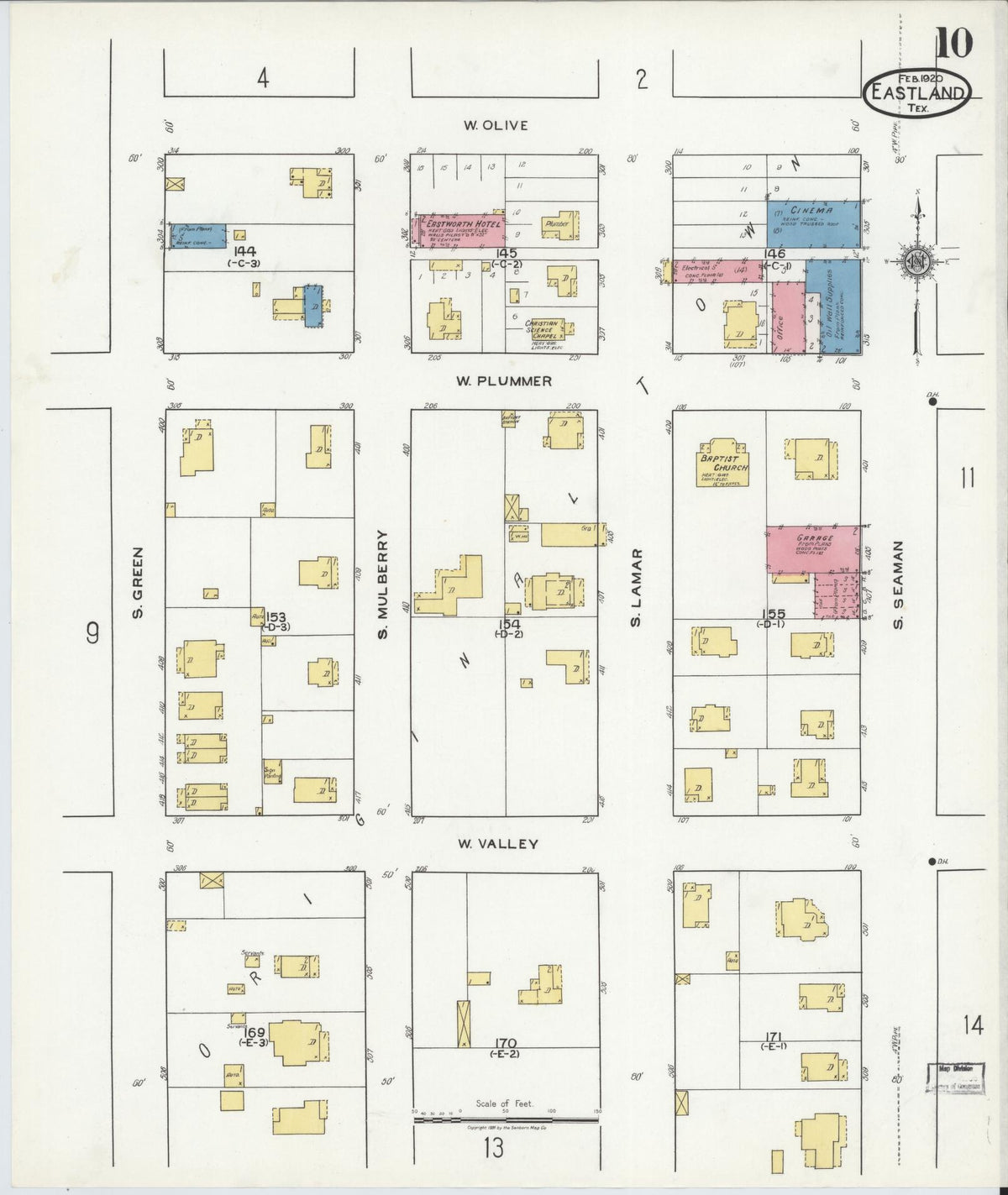 Sanborn Fire Insurance Map from Eastland, Eastland County, Texas (1920), Sheet #0010 - Historic Sanborn Fire Insurance Map Print, vintage old map wall art, antique decor, genealogy gift, Texas Texas map
