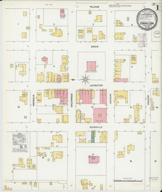 Sanborn Fire Insurance Map from Carrollton, Carroll County, Mississippi (1900), Sheet #0001 - Historic Sanborn Fire Insurance Map Print, vintage old map wall art, antique decor, genealogy gift, Mississippi Mississippi map