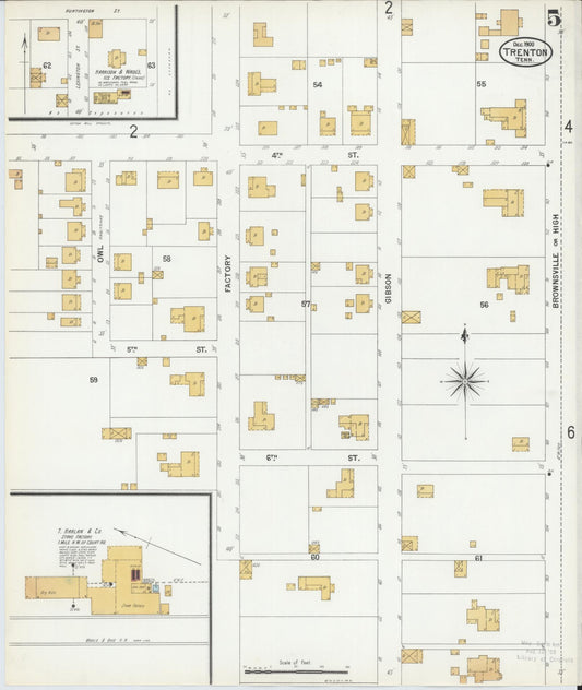 Sanborn Fire Insurance Map from Trenton, Gibson County, Tennessee (1900), Sheet #0005 - Historic Sanborn Fire Insurance Map Print, vintage old map wall art, antique decor, genealogy gift, Tennessee Tennessee map