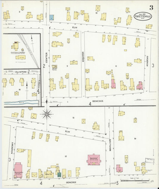 Sanborn Fire Insurance Map from Fayetteville, Onondaga County, New York (1909), Sheet #0003 - Historic Sanborn Fire Insurance Map Print, vintage old map wall art, antique decor, genealogy gift, New York New York map