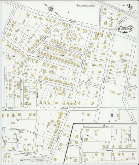 Sanborn Fire Insurance Map from Lynbrook, Nassau County, New York (1919), Sheet #0009 - Historic Sanborn Fire Insurance Map Print, vintage old map wall art, antique decor, genealogy gift, New York New York map