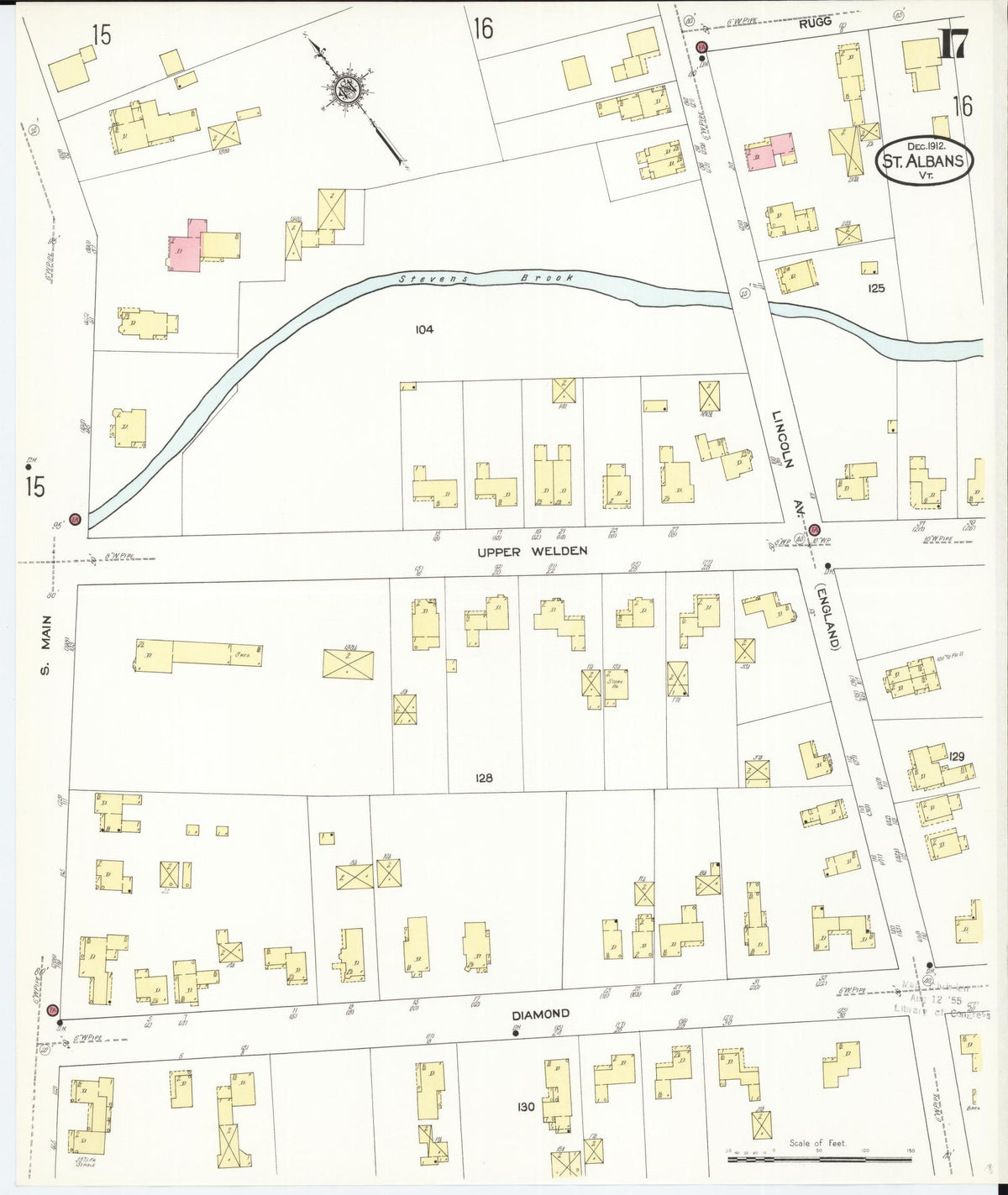 Sanborn Fire Insurance Map from Saint Albans, Franklin County, Vermont (1912), Sheet #0017 - Historic Sanborn Fire Insurance Map Print, vintage old map wall art, antique decor, genealogy gift, Vermont Vermont map