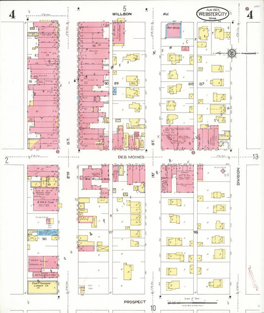 Sanborn Fire Insurance Map from Webster City, Hamilton County, Iowa (1923), Sheet #0004 - Historic Sanborn Fire Insurance Map Print, vintage old map wall art