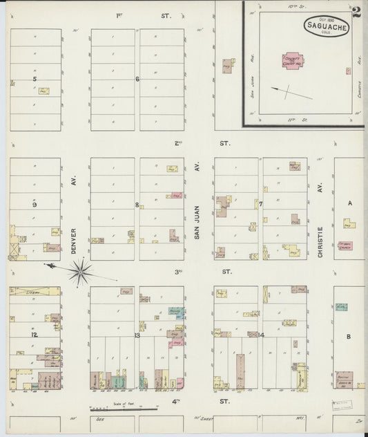 Sanborn Fire Insurance Map from Saguache, Saguache County, Colorado (1890), Sheet #0002 - Historic Sanborn Fire Insurance Map Print, vintage old map wall art, antique decor, genealogy gift, Colorado Colorado map