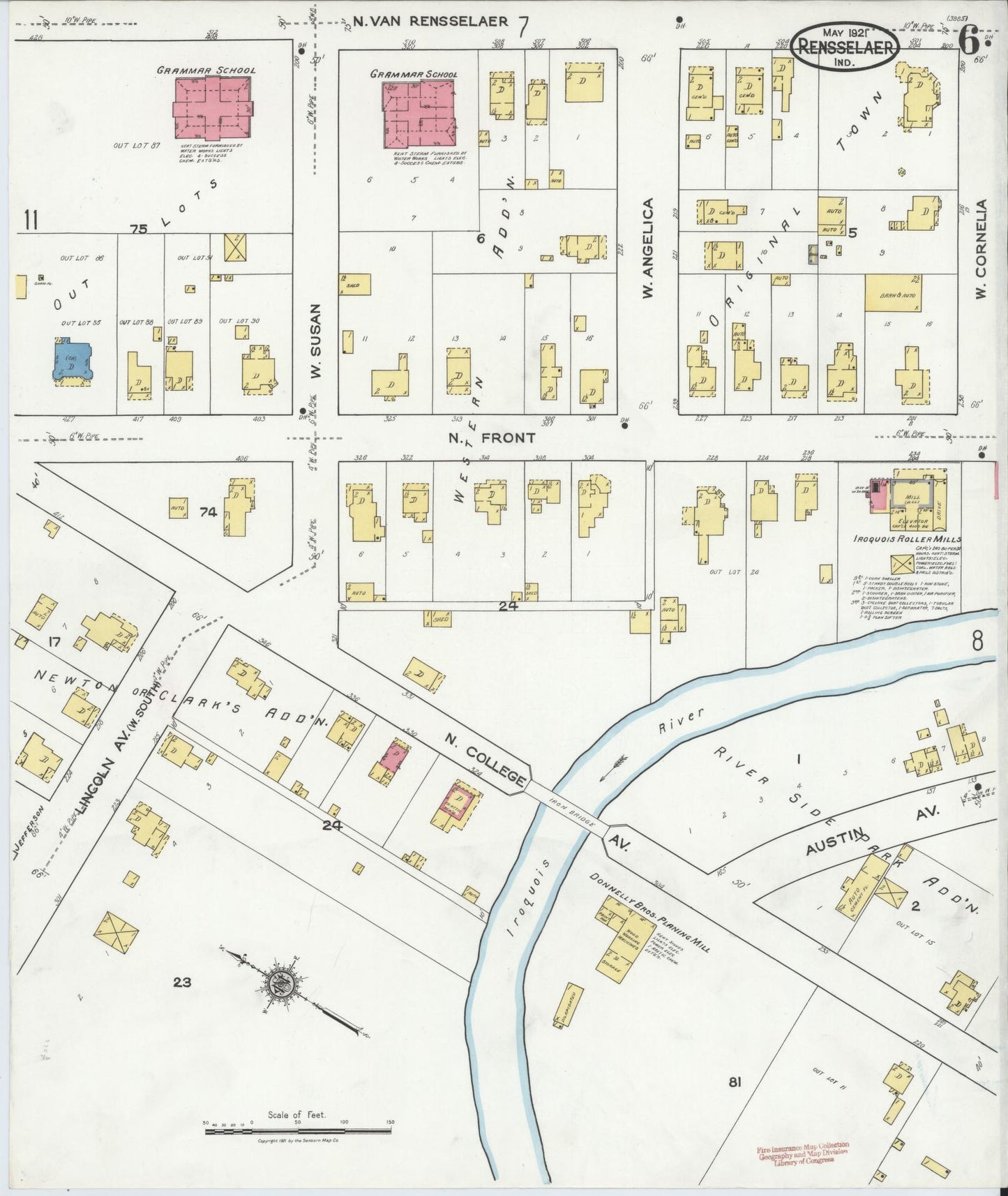 Sanborn Fire Insurance Map from Rensselaer, Jasper County, Indiana (1921), Sheet #0006 - Complete Map Set gallery image, historic Sanborn map, vintage wall art, Indiana Indiana