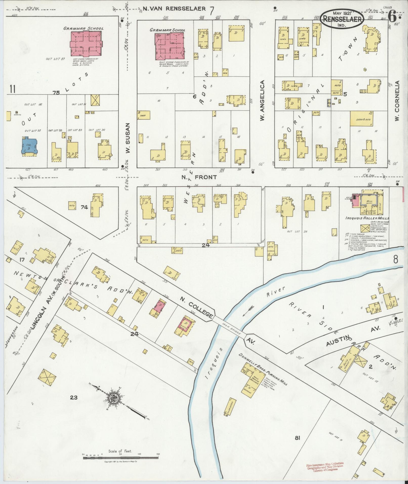 Sanborn Fire Insurance Map from Rensselaer, Jasper County, Indiana (1921), Sheet #0006 - Complete Map Set gallery image, historic Sanborn map, vintage wall art, Indiana Indiana