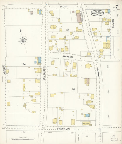 Sanborn Fire Insurance Map from Monterey, Monterey County, California (1892), Sheet #0007 - Complete Map Set gallery image, historic Sanborn map, vintage wall art, California California
