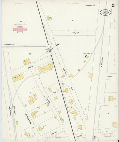 Sanborn Fire Insurance Map from Gurley, Madison County, Alabama (1908), Sheet #0002 - Complete Map Set gallery image, historic Sanborn map, vintage wall art, Alabama Alabama