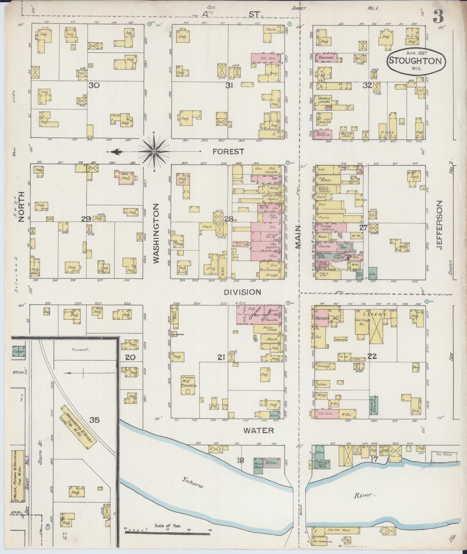 Sanborn Fire Insurance Map from Stoughton, Dane County, Wisconsin (1887), Sheet #0003 - Historic Sanborn Fire Insurance Map Print, vintage old map wall art, antique decor, genealogy gift, Wisconsin Wisconsin map