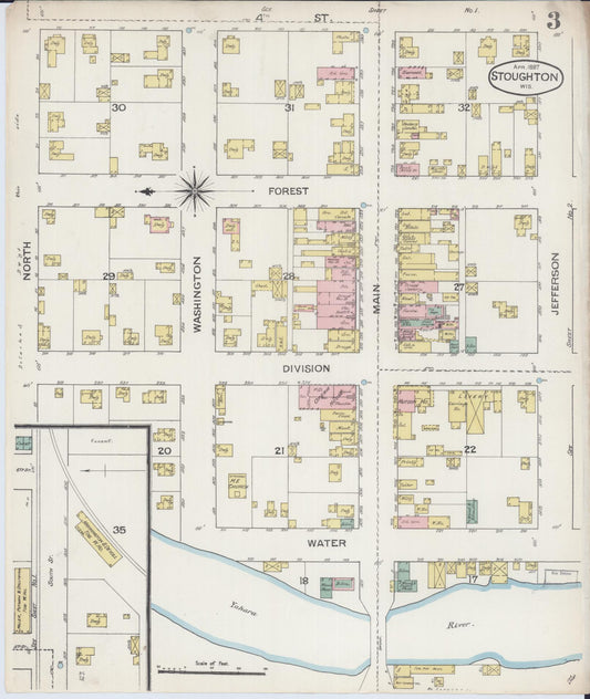 Sanborn Fire Insurance Map from Stoughton, Dane County, Wisconsin (1887), Sheet #0003 - Historic Sanborn Fire Insurance Map Print, vintage old map wall art, antique decor, genealogy gift, Wisconsin Wisconsin map