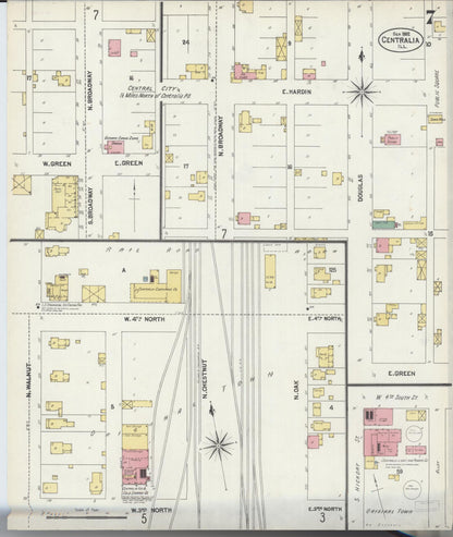 Sanborn Fire Insurance Map from Centralia, Marion, Clinton, Jefferson, and Washington Counties, Illinois (1902), Sheet #0007 - Complete Map Set gallery image, historic Sanborn map, vintage wall art, Illinois Illinois