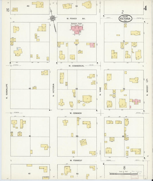 Sanborn Fire Insurance Map from Victoria, Victoria County, Texas (1912), Sheet #0004 - Historic Sanborn Fire Insurance Map Print, vintage old map wall art, antique decor, genealogy gift, Texas Texas map