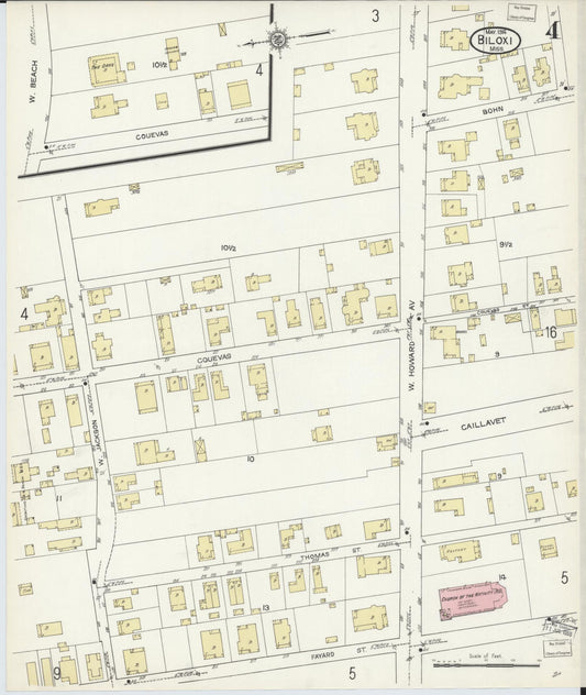 Sanborn Fire Insurance Map from Biloxi, Harrison County, Mississippi (1914), Sheet #0004 - Historic Sanborn Fire Insurance Map Print, vintage old map wall art, antique decor, genealogy gift, Mississippi Mississippi map