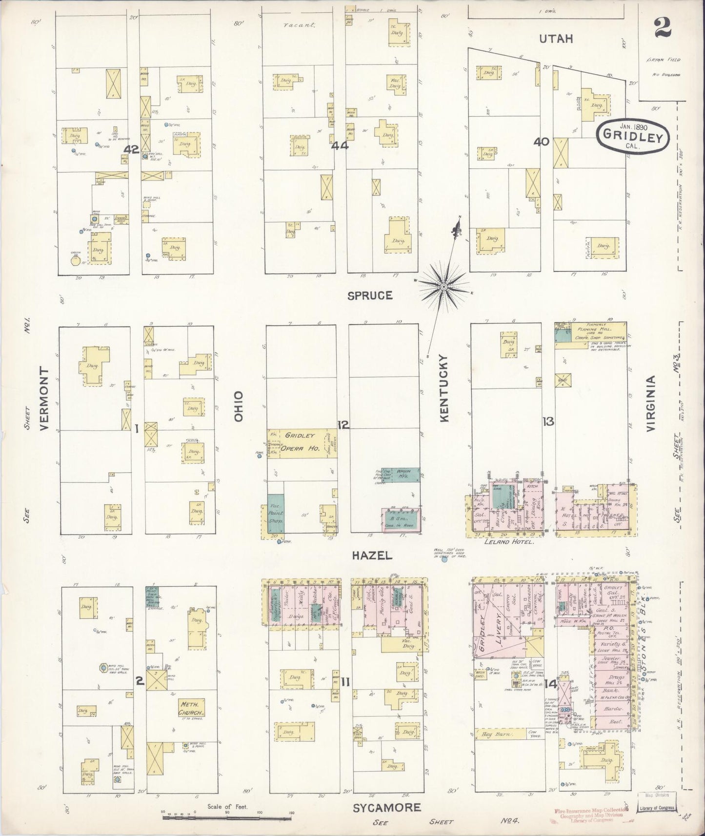 Sanborn Fire Insurance Map from Gridley, Butte County, California (1890), Sheet #0002 - Complete Map Set gallery image, historic Sanborn map, vintage wall art, California California