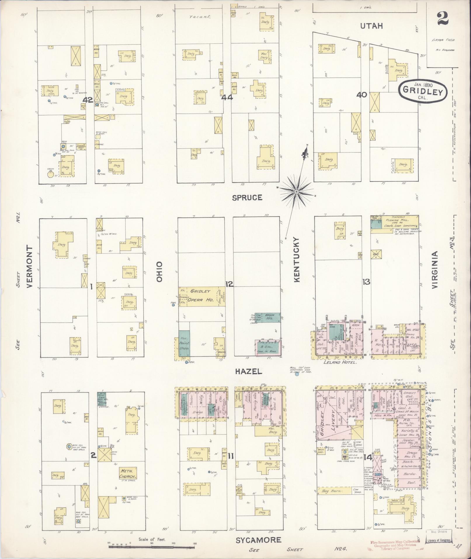 Sanborn Fire Insurance Map from Gridley, Butte County, California (1890), Sheet #0002 - Complete Map Set gallery image, historic Sanborn map, vintage wall art, California California