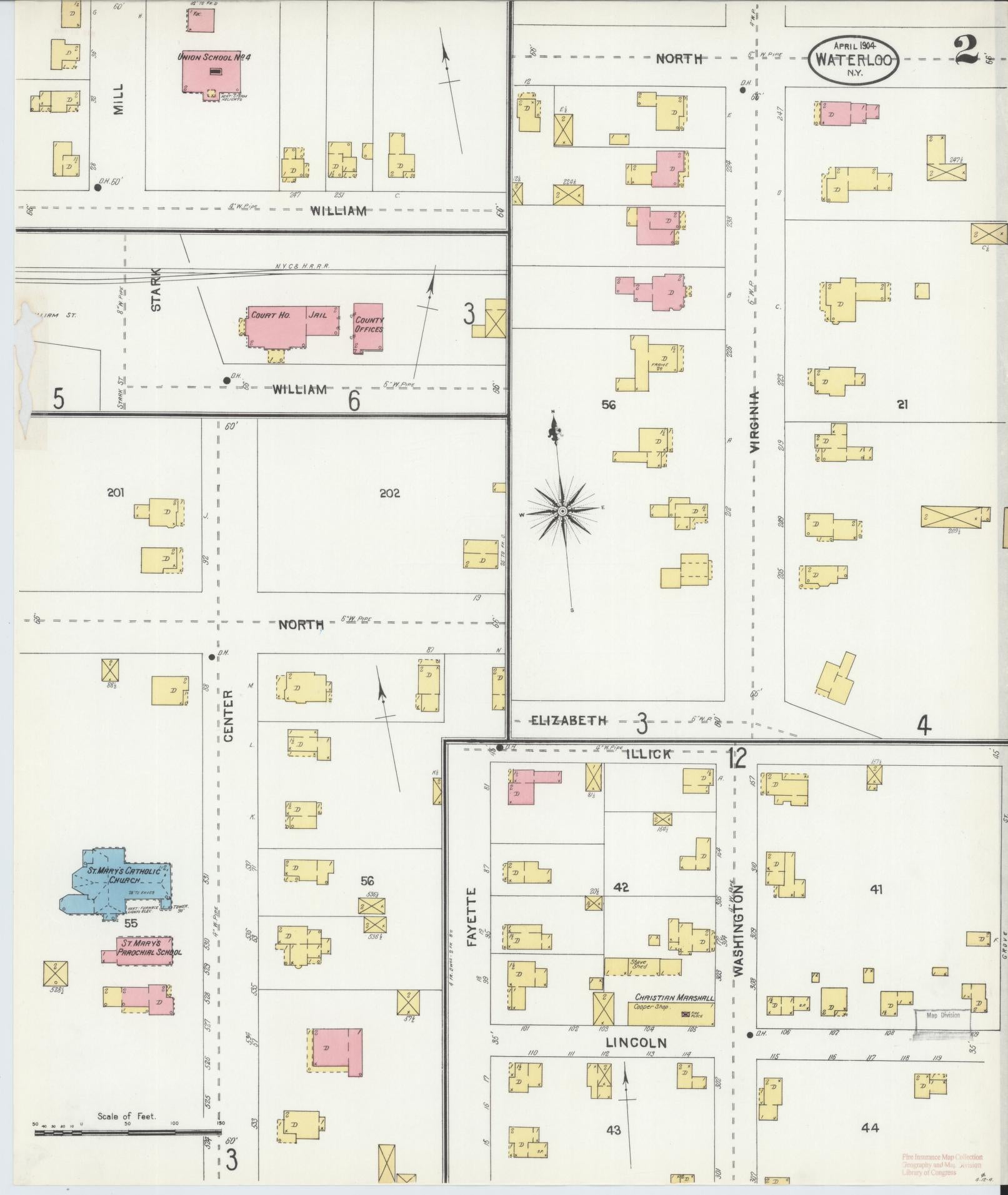 Sanborn Fire Insurance Map from Waterloo, Seneca County, New York (1904), Sheet #0002 - Complete Map Set gallery image, historic Sanborn map, vintage wall art, New York New York