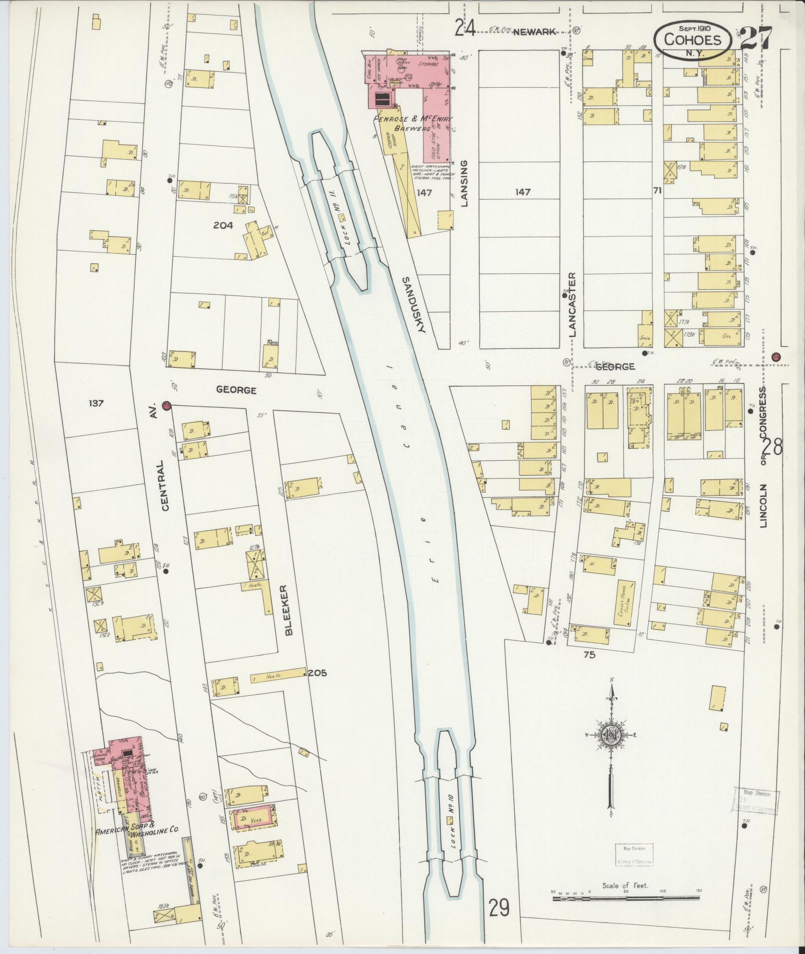 Sanborn Fire Insurance Map from Cohoes, Albany County, New York (1910), Sheet #0027 - Complete Map Set gallery image, historic Sanborn map, vintage wall art, New York New York