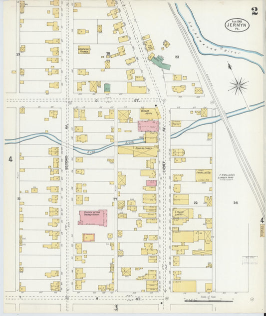 Sanborn Fire Insurance Map from Jermyn, Lackawanna County, Pennsylvania (1903), Sheet #0002 - Historic Sanborn Fire Insurance Map Print, vintage old map wall art, antique decor, genealogy gift, Pennsylvania Pennsylvania map