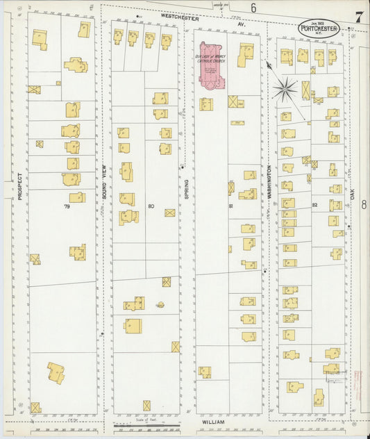 Sanborn Fire Insurance Map from Port Chester, Westchester County, New York (1902), Sheet #0007 - Historic Sanborn Fire Insurance Map Print, vintage old map wall art, antique decor, genealogy gift, New York New York map