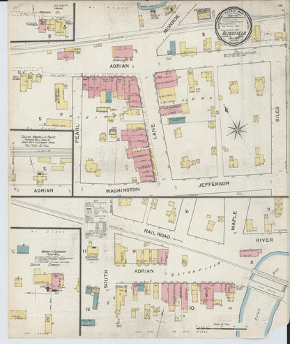 Sanborn Fire Insurance Map from Blissfield, Lenawee County, Michigan (1893), Sheet #0001 - Historic Sanborn Fire Insurance Map Print, vintage old map wall art, antique decor, genealogy gift, Michigan Michigan map