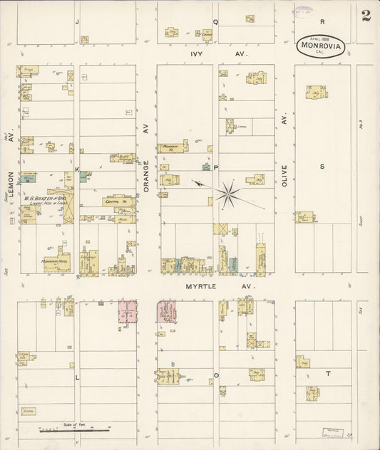 Sanborn Fire Insurance Map from Monrovia, Los Angeles County, California (1888), Sheet #0002 - Historic Sanborn Fire Insurance Map Print, vintage old map wall art, antique decor, genealogy gift, California California map