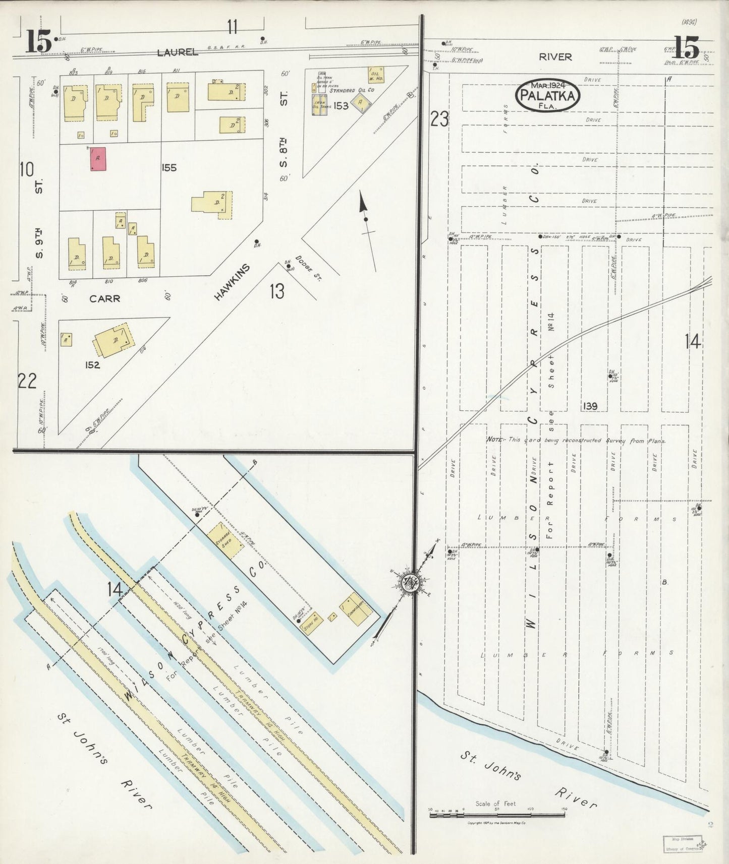 Sanborn Fire Insurance Map from Palatka, Putnam County, Florida (1924), Sheet #0015 - Complete Map Set gallery image, historic Sanborn map, vintage wall art, Florida Florida