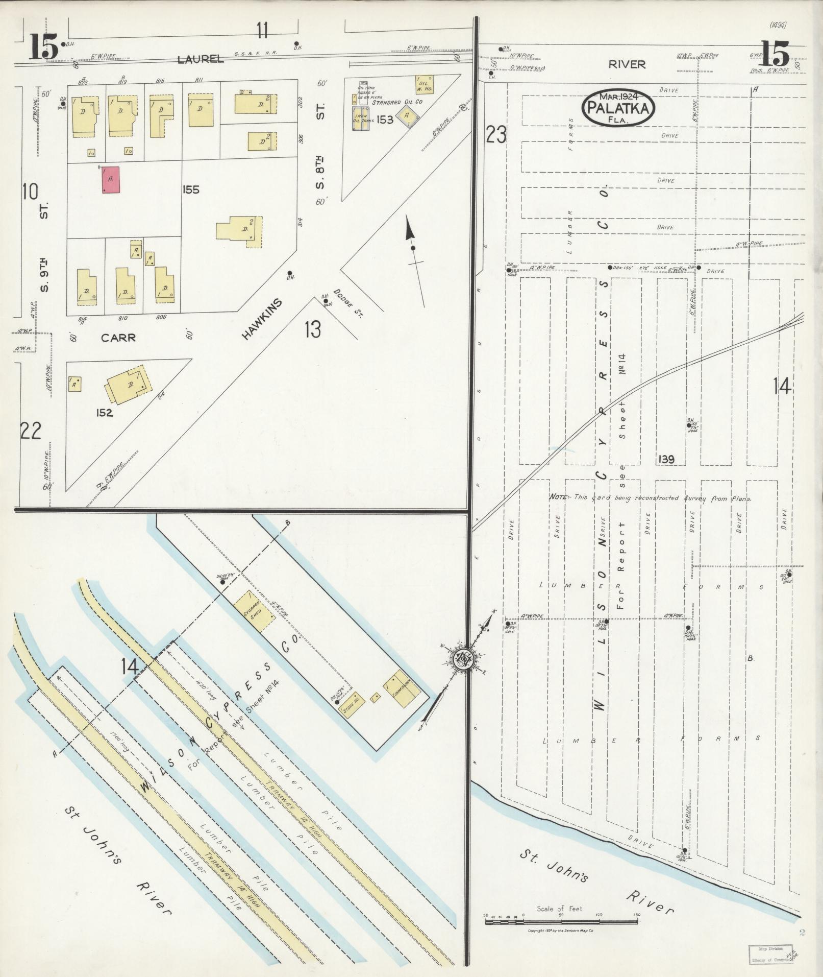 Sanborn Fire Insurance Map from Palatka, Putnam County, Florida (1924), Sheet #0015 - Complete Map Set gallery image, historic Sanborn map, vintage wall art, Florida Florida