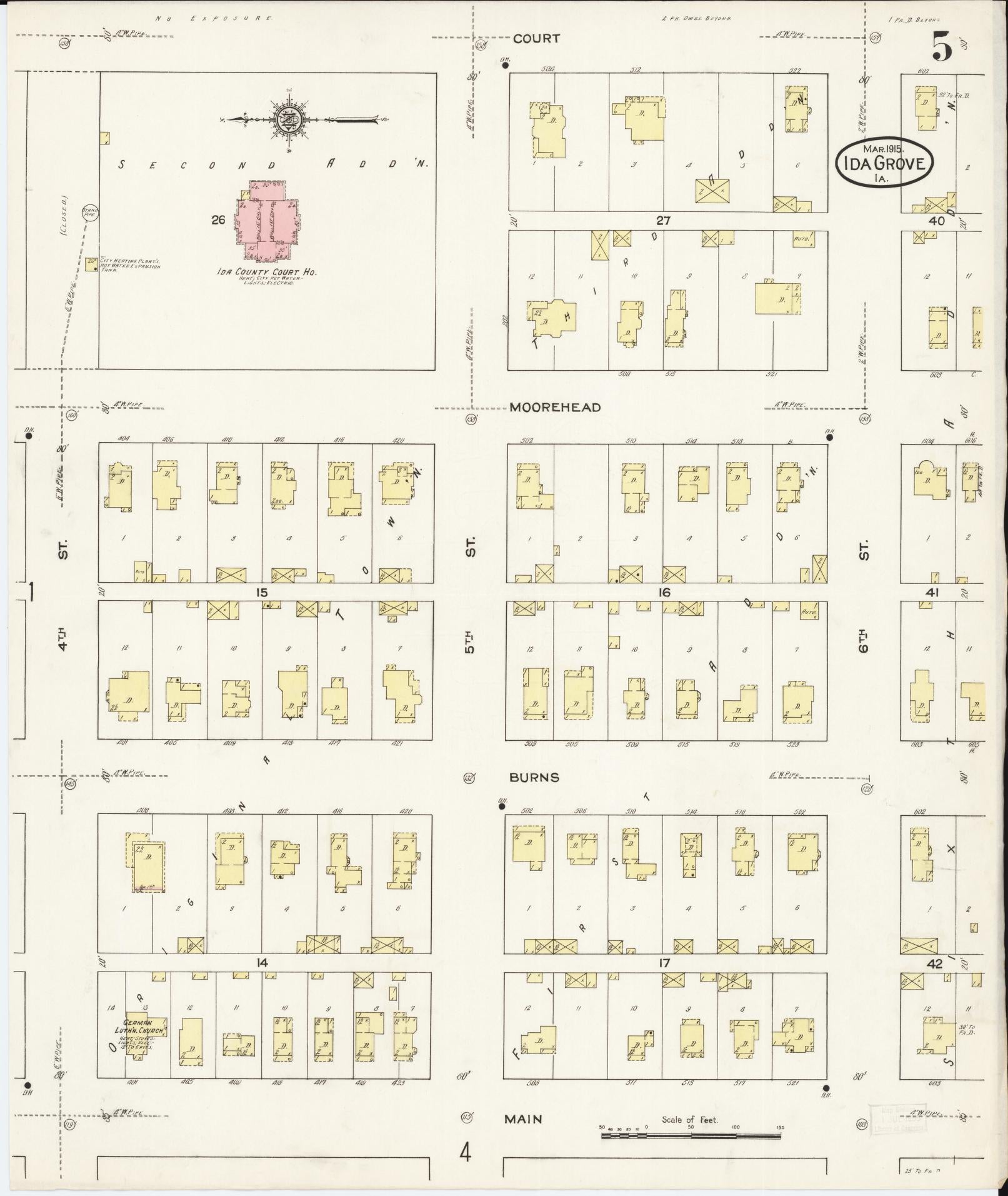 Sanborn Fire Insurance Map from Ida Grove, Ida County, Iowa (1915), Sheet #0005 - Historic Sanborn Fire Insurance Map Print, vintage old map wall art