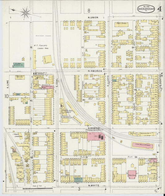 Sanborn Fire Insurance Map from Shenandoah, Schuylkill County, Pennsylvania (1896), Sheet #0004 - Historic Sanborn Fire Insurance Map Print, vintage old map wall art, antique decor, genealogy gift, Pennsylvania Pennsylvania map