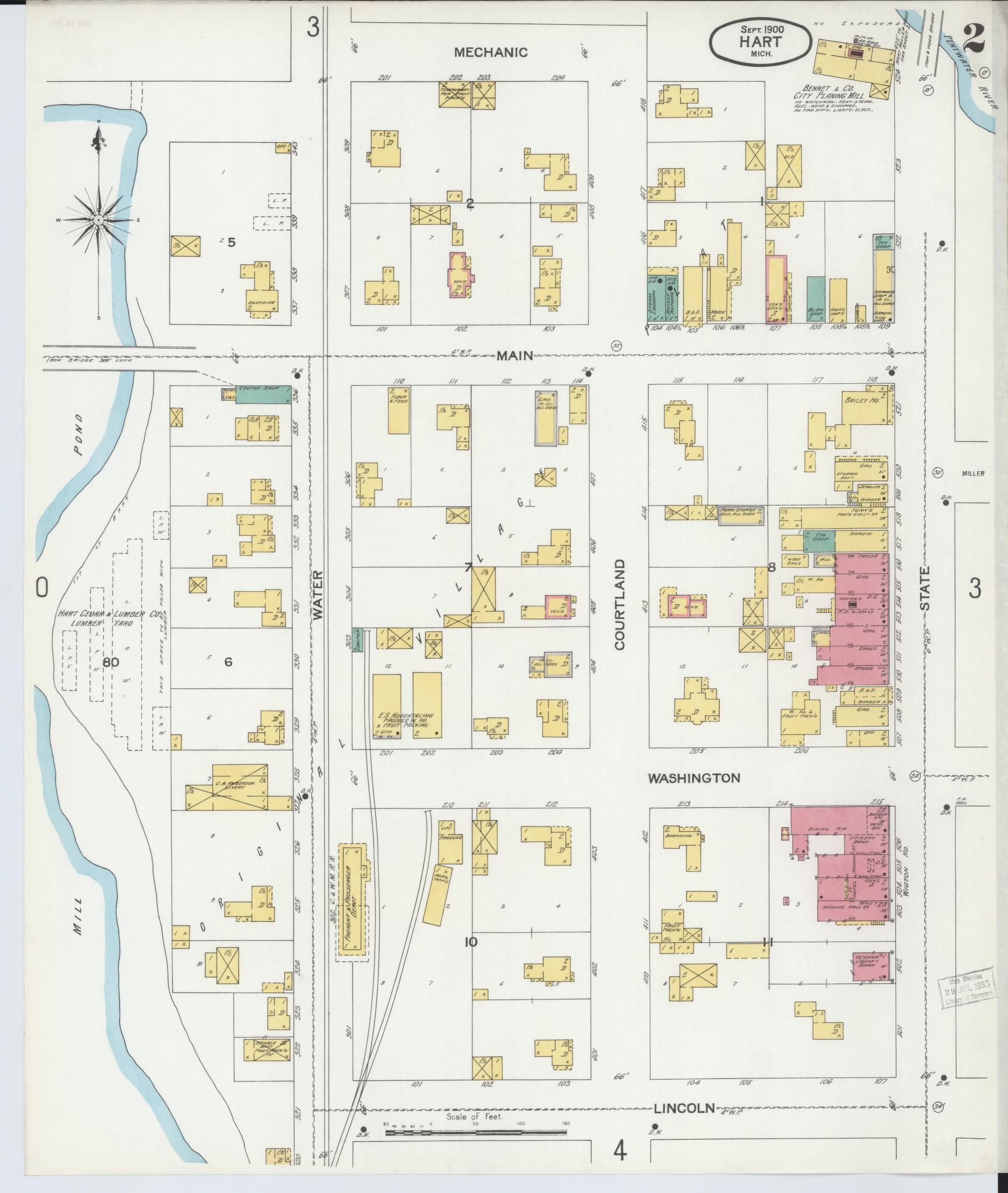 Sanborn Fire Insurance Map from Hart, Oceana County, Michigan (1900), Sheet #0002 - Complete Map Set gallery image, historic Sanborn map, vintage wall art, Michigan Michigan