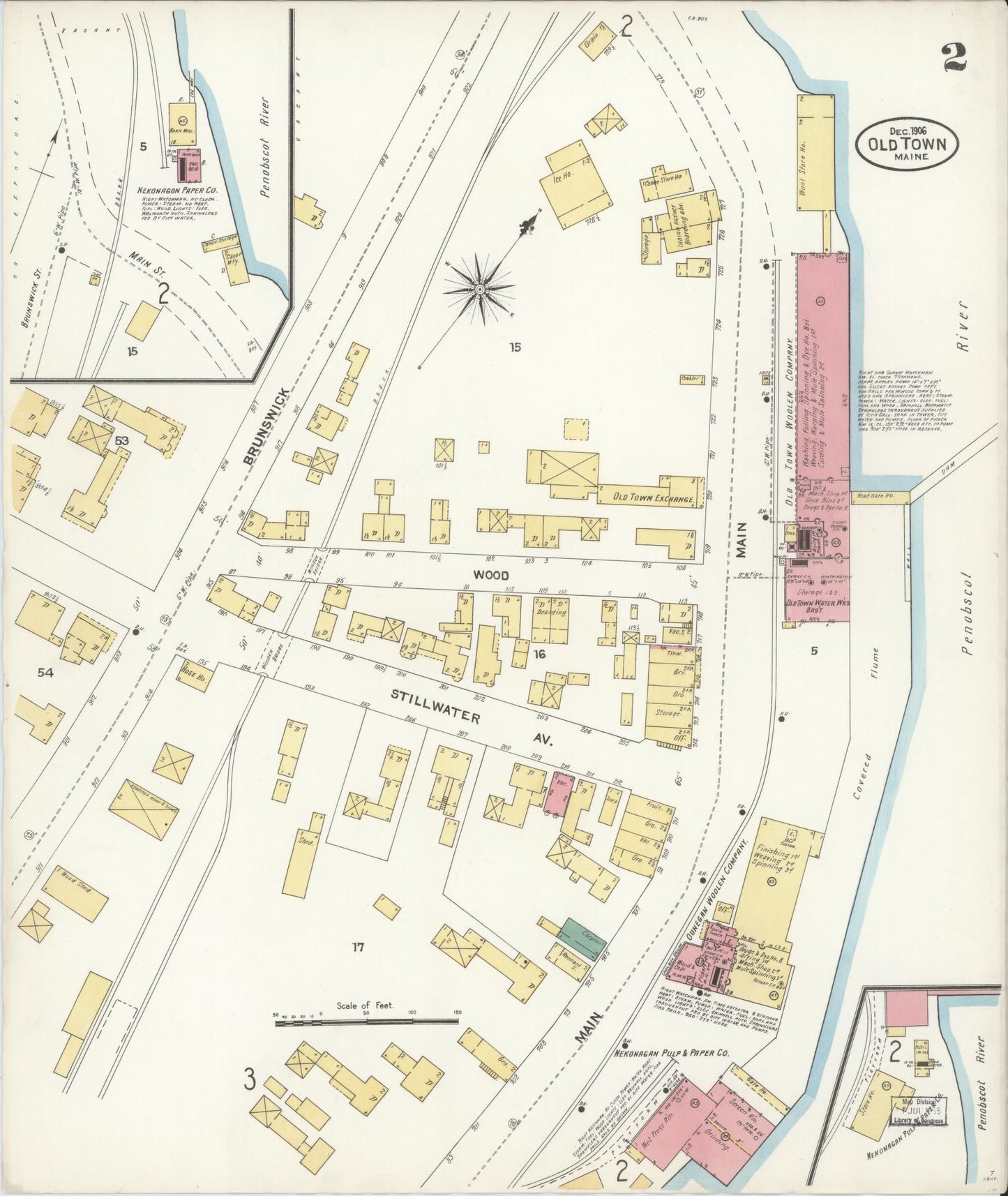 Sanborn Fire Insurance Map from Old Town, Penobscot County, Maine (1906), Sheet #0002 - Complete Map Set gallery image, historic Sanborn map, vintage wall art, Maine Maine