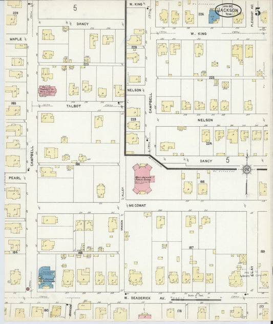 Sanborn Fire Insurance Map from Jackson, Madison County, Tennessee (1912), Sheet #0005 - Historic Sanborn Fire Insurance Map Print, vintage old map wall art, antique decor, genealogy gift, Tennessee Tennessee map