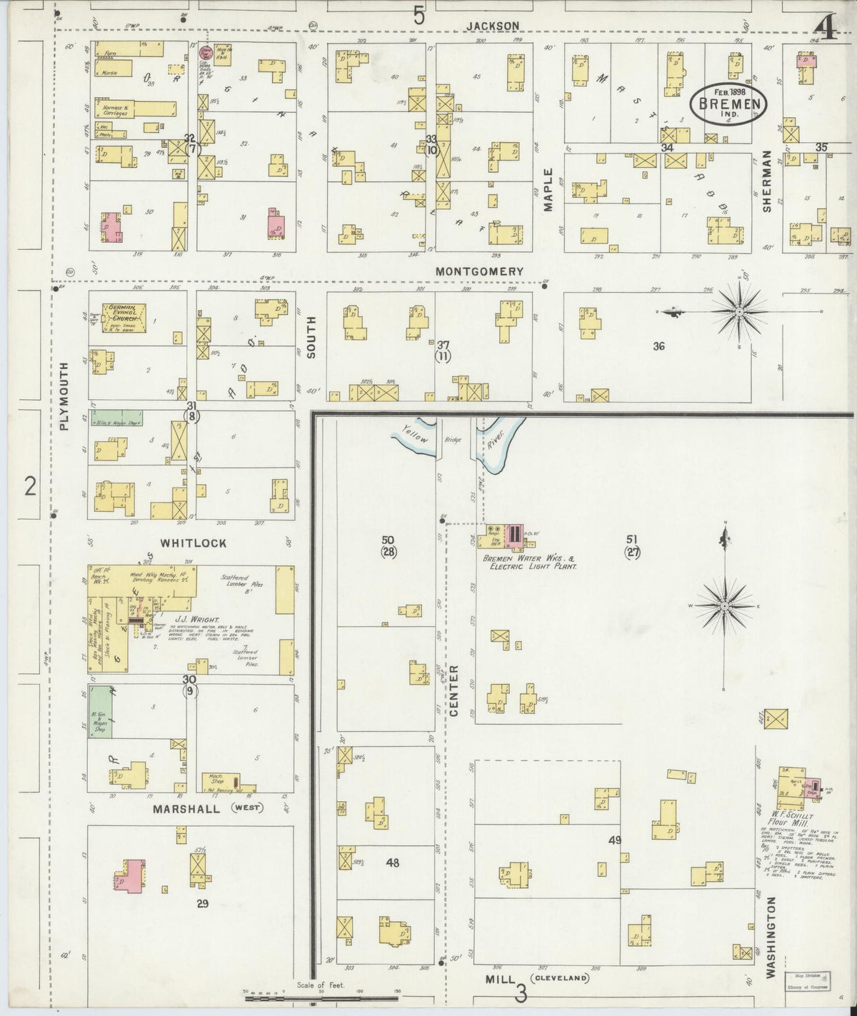 Sanborn Fire Insurance Map from Bremen, Marshall County, Indiana (1898), Sheet #0004 - Historic Sanborn Fire Insurance Map Print, vintage old map wall art, antique decor, genealogy gift, Indiana Indiana map
