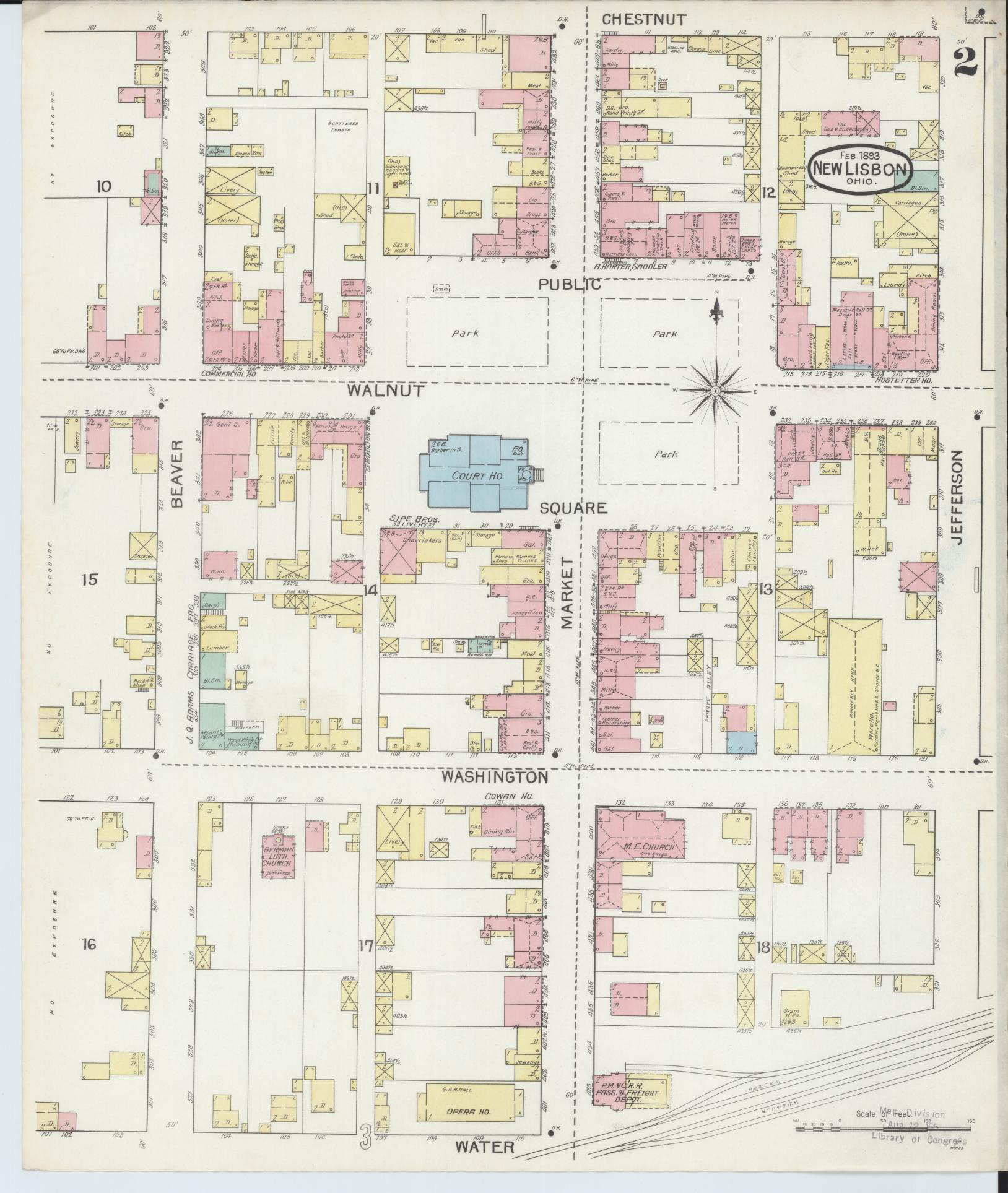 Sanborn Fire Insurance Map from New Lisbon, Columbiana County, Ohio (1893), Sheet #0002 - Complete Map Set gallery image, historic Sanborn map, vintage wall art, Ohio Ohio