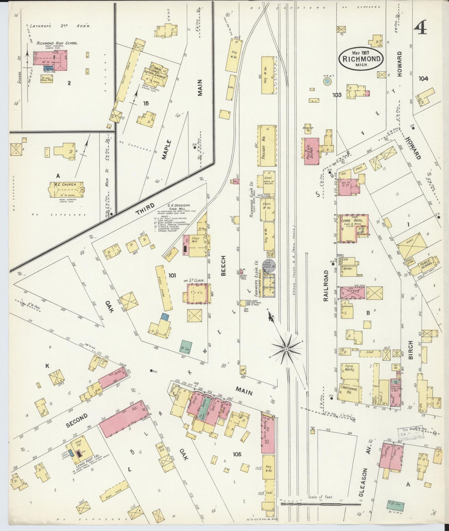 Sanborn Fire Insurance Map from Richmond, Macomb County, Michigan (1907), Sheet #0004 - Complete Map Set gallery image, historic Sanborn map, vintage wall art, Michigan Michigan