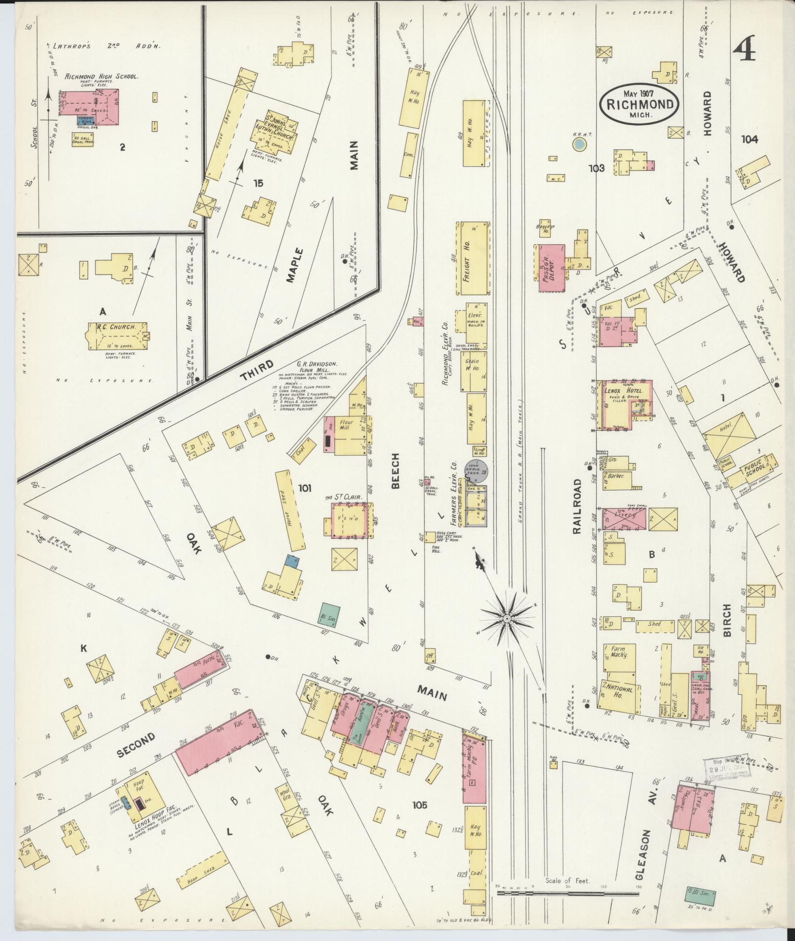 Sanborn Fire Insurance Map from Richmond, Macomb County, Michigan (1907), Sheet #0004 - Complete Map Set gallery image, historic Sanborn map, vintage wall art, Michigan Michigan